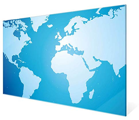 banjado Glas Magnettafel 120x90cm / Magnetwand Glas/Magnetpinnwand als Memoboard Glas/Pinnwand Magnettafel Küche, Büro, Kinderzimmer inkl. 4 Magnete & Montageset - Weltkarte