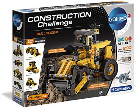 Clementoni 59162 Galileo Science – Construction Challenge Bulldozer, Bausatz für eine Planierraupe, Bagger und weitere Baufahrzeuge, Modellbau für Kinder ab 8 Jahren