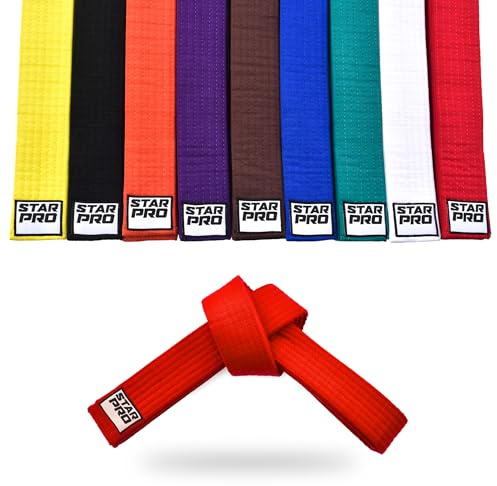 Starpro Martial Arts Training Belt for Karate Judo BJJ Taekwondo - Durable Cotton Polyester Blend for Kids & Adults - Vibrant Colors Red