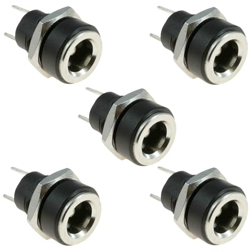 DC 5,5 mm x 2,1 mm DC Power Jack Socket 2 Terminal Type Female Panel Mount Connector Black 5pcs 3A DC Socket Charge Power Supply Plug Adapter Threaded Nut