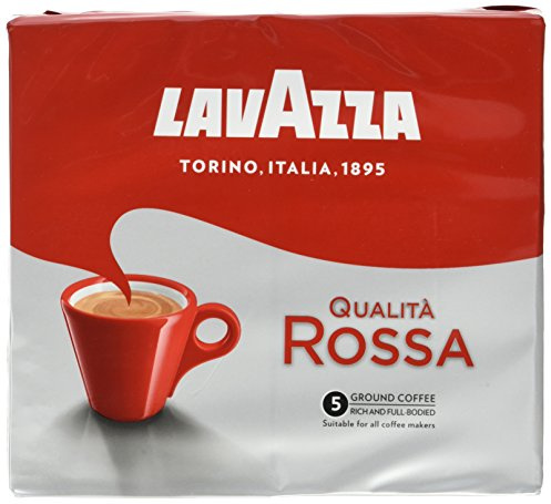 Lavazza, Qualità Rossa, Café Molido Natural, 2 Paquetes de 250 g, Ideal para Cafetera Italiana, de Filtro y Francesa, con Notas Aromáticas de Chocolate, Arábica y Robusta, Intensidad 5, Tueste Medio
