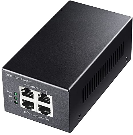 Cudy 2 canaux Gigabit PoE Injector, 10/100 / 1000Mbps, 2 Gigabit entrée, 2 PoE Sortie, 2 x 30 Watts Adaptateur PoE, Montage Mural, Se Conformer 802.3at / 802.3af, 48V