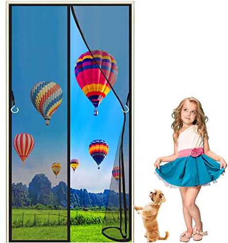 LZHBD Magnet Fliegengitter Tür 105 x 235 cm 10 x Stärker als Normales Fliegengitter - Insektenschutz Balkontür Fliegenvorhang - ohne Bohren Vorhang für Balkontür Schiebetür Terrassentür - Schwarz