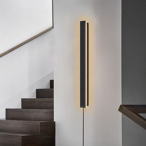Dimmbar Wandleuchte mit Schalter Innen LED Streifen Modern Wandlampe Stecker und Kabel Schwarz Up Down Licht Aluminium Beleuchtung Spotlicht Wandlicht Treppenhuaus Wohnzimmer Schlafzimmer,60cm 38w