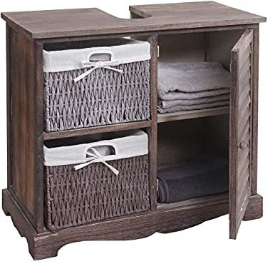 Mendler Waschbeckenunterschrank HWC-H20 60x65x31cm - Shabby braun | Badezimmer, Waschtisch, Massiv-Holz Korb-Schublade