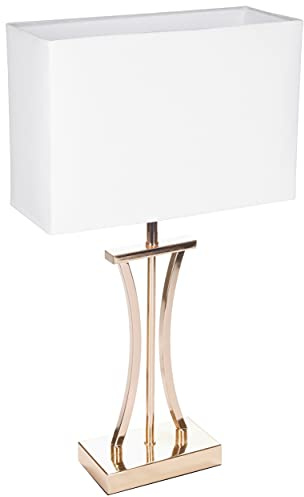 BRUBAKER Tisch- oder Nachttischlampe Goldene Säule - Vintage Tischleuchte aus Metall - 50 cm Höhe, Gold Weiß