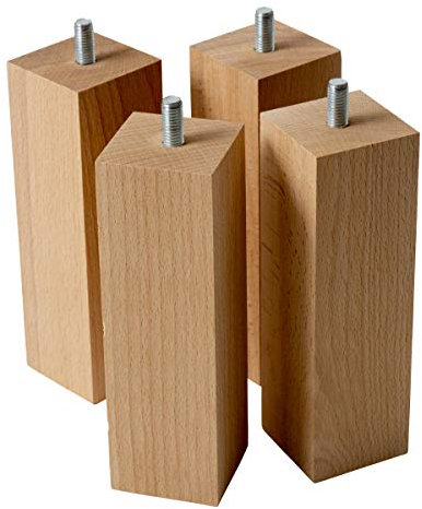 IPEA 4 Patas para Muebles y sofás de Madera – Altura 180 mm – Juego de 4 Patas de Madera en Bruto con Forma Rectangular para Armarios y Sillones – Color Natural