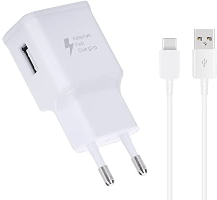 DBZYLN Chargeur avec Câble pour Samsung Galaxy S10,S10 Plus,S10E,S9,S9 Plus,S8,A13,A14,A22,A23,A33,A34,A51,A52,A53,A04S,A05S, Chargeur Rapide de Rechange d'origine avec 1.5m Type-C Câble - Blanc