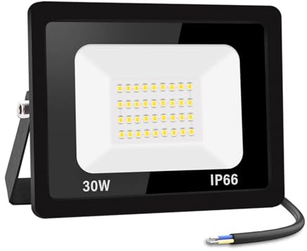 Jefedana Faretto led 30W 3000K Bianco Caldo Fari LED Esterno 3000LM Faretto led da Esterno IP66 Impermeabile Super Luminosa Faro led Luce di Sicurezza Lampada per Giardino, Cortile, Garage, Corridoio | Super luminosa, 3000 lm, impermeabile IP66, 3000 K, bianco caldo, ideale per giardino, cortile, garage, hotel, campo sportivo