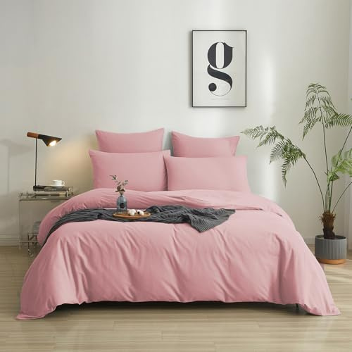 Luowei Bettwäsche 135x200 cm Baumwolle Sommer Weich Rosa, 2-teilige | 100% Gewaschene Baumwolle Oeko-TEX Bettbezug Atmungsaktiv und Hautfreundlich mit Reißverschluss und Kissenbezug 80x80 cm