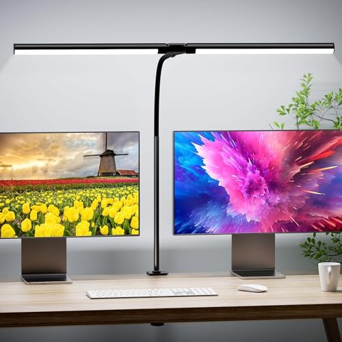 Quntis Lampada da scrivania a LED 80cm, 15W Lampade da Tavolo con Morsetto, lampada per la Protezione Degli Occhi con Collo di Cigno Flessibile, Luce per Ufficio, Lettura, Architetti, Studio