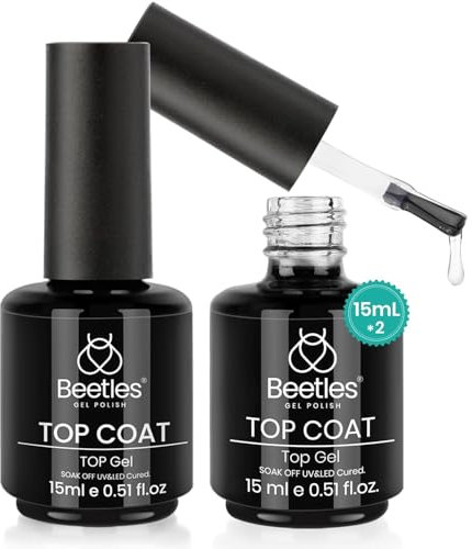 beetles 2 Stück Top Coat Gel Nagellack,15 ml kein Abwischen hochglänzender glänzender langanhaltender klarer Gel-Überlack Soak-Off-Nagellampe Nagelgel Maniküre zu Hause und im Nagelstudio