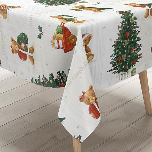 KEVKUS Wachstuch Tischdecke C141531 Weihnachten Teddy wählbar in eckig, rund und oval - Größe eckig 100x140cm Schnittkante