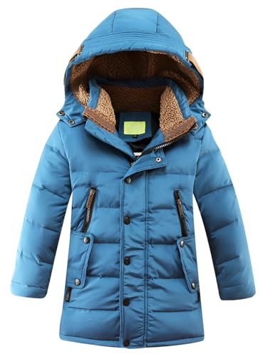 amropi Abrigo para Niño Invierno Chaqueta de Plumas con Capucha Cálido Parka Azul, 7-8 años