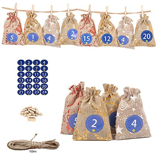 FGUUTYM Bündel Geschenk Advent Leinenbeutel Beutel Kalender Weihnachten Bonbonmuster Baumwolle 124 Wohnkultur Tischkalender 2022 1 Woche 2 Seiten (Multicolor, One Size)