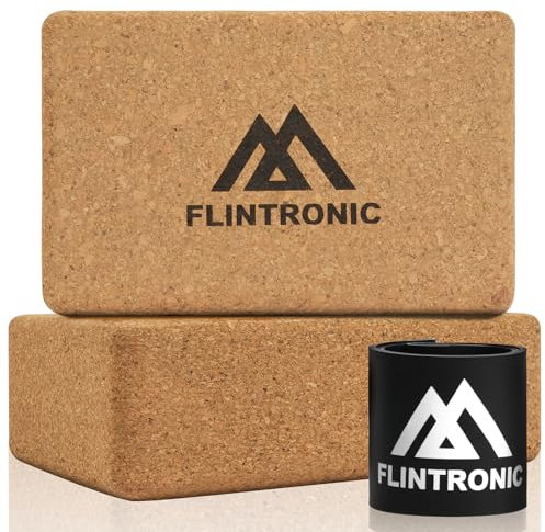 Flintronic Yogablock aus Kork 2er Set, 100% Natur Yoga Block Kork, Korkblock Yogablöcke Umweltfreundlich Nachhaltig Naturkork, Yogaklotz für Yoga Pilates Fitness - mit 1 Widerstandsband