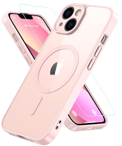 BESINPO Cover Magnetica per iPhone 13 con Vetro Temperato, Compatibile con MagSafe, Custodia Protezione Militare Antiurto Case per iPhone 13 6,1 Pollici, Rosa