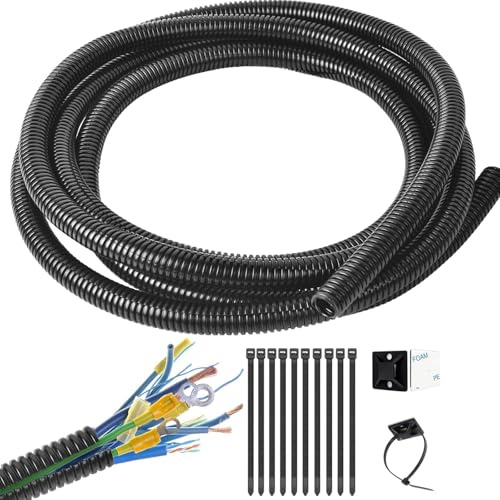 1/4 Inch Wire Loom Split Tubing - 30 ft Cord Protector Electric Wires Covers, Automotive Wire Flexible Conduit, Plastic Wire Cover with Cable Zip Tie (1/4-30ft)