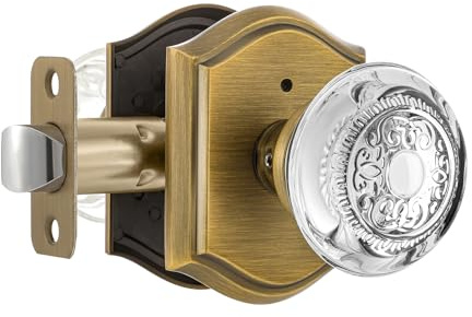 CLCTK Glass Door Knobs Interior with Lock, Vintage Crystal Privacy Antique Brass Door Knobs for Bedroom Bathroom, 1 Pack