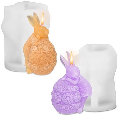 Prmape 2 Pezzi Stampi per Candele in Silicone Pasqua, Stampo in Silicone per Candela Coniglio Pasquale, 3D Coniglietto Candela per Candele Pasqua Aromaterapia Cioccolato