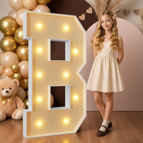 4FT Light Up Letters Birthday Decoration Large Cardboard Letters B for Party, Marquee Letters for Graduation Decorations Wedding Decor, Mosaic Arch Stand Pre-cut DIY