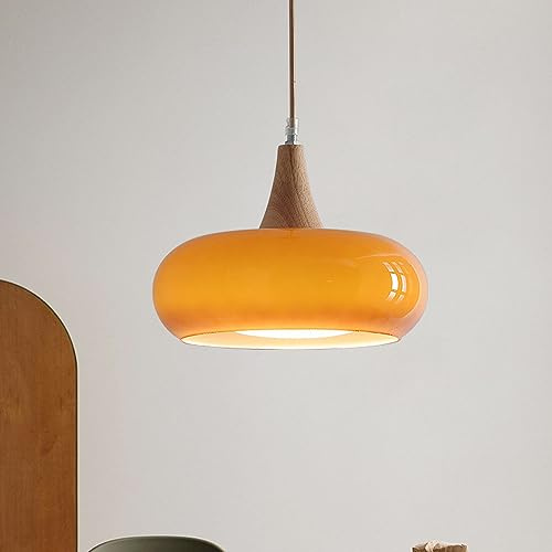 Vintage Mjölkglas Pendelljus Kök Island Enkel Mid Century Modern Hänglampa Tak Orange Glas Nordisk Vintage Farmhouse Ljuskrona för Matsal Sovrum Restaurang Trapphus