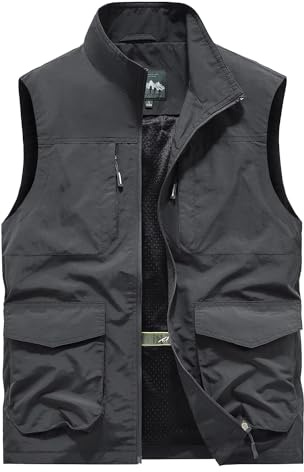 Btmpmcs Gilet de pêche pour homme à l'extérieur Multi-Poches Gilet Sans Manches Veste Été Légère Respirant Veste de Loisirs à Séchage Rapide Gilet pour Camping en Photographie