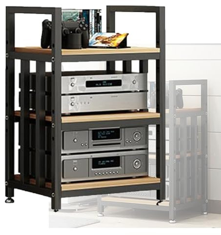 Audio-/Video-Komponentenschrank, 3-stöckig, Stereo-Regal, Stehturm, verstellbare Holzpaneele für Zuhause/Büro/Audio-Video, Medien-Organizer-Regal