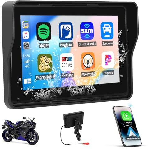 CAMECHO GPS Carplay Motorbike Navi Display per Moto, Senza fili CarPlay e Android per Carplay Moto, Portatile da 5 Pollici Impermeabile Touchscreen con Doppio Bluetooth EQ per Moto