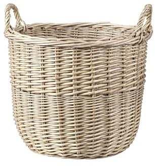 Wickerfield Wicker Open Storage Basket with Handles for Home Storage and Collection and Decoration for Window Display (Large, Round)