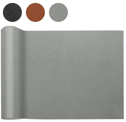 HDKAJL konstläder metervara 200 x 140 cm, vattentätt lädertyg kornig läderimitation texturerat lädertyg metervara reparation överdrag läderlapp för halloween jul gör-det-själv bilsäten soffa, grå