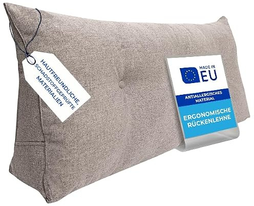 Pillows24 Rückenkissen für Bett & Sofa 160cm, abnehmbarem Bezug | Bequemes Keilkissen und Lesekissen fürs Bett, waschbarem Bezug, Großes Sofakissen für Rückenlehne und Sofa, Dunkelgrau