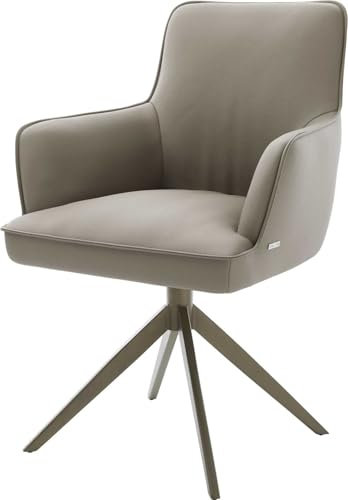 DELIFE Esszimmerstuhl Heira-Flex mit Armlehnen Kreuzgestell breit Effektfinish Titan Echt-Leder Schlamm 360° drehbar Taschenfederkern