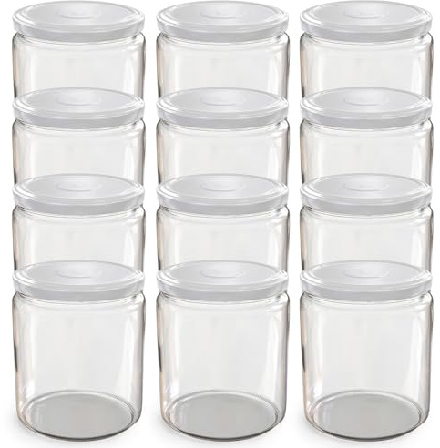 Oputec 12 x 405 ml Einmachgläser mit TO 82 Schraubdeckel Weiß – Perfekt für Marmeladen, Konfitüren und mehr, große Gläser mit Deckel, ideal als Marmeladengläser und Schraubgläser