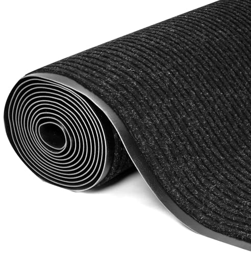 Teppich Läufer Flur rutschfest 90 x 500 cm Schmutzfangläufer Meterware | Waschbar Teppichläufer Lang Korridor Schmutzfangmatte Schwarz, 90cm Breite