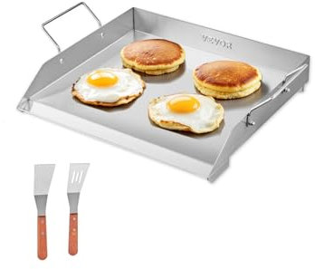 VEVOR Plaque de cuisson en acier inox, plaque de four rectangulaire universelle à dessus plat, 448 x 370 mm, batterie de cuisine familiale portable à gaz avec poignée, pour camping, fête de talonnage