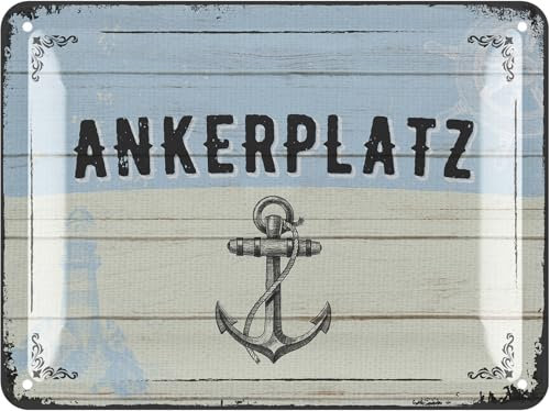 LANOLU Blechschild retro Ankerplatz - maritime Anker Deko für Garten und Küche - Einweihungsgeschenk Wohnung für Freunde und Familie Schild - Einzug Geschenk 15x20 cm