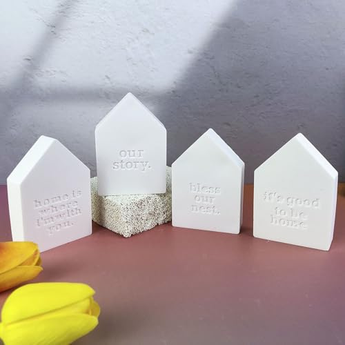4 Stück Silikonform Haus, 3D Silikonformen Gießformen Häuser Silikonform Häuser mit HOME Gießformen Silikon Gips zum Gießen Gießform Häuser Giessform Silikon form Weihnachten für Handwerk (B)