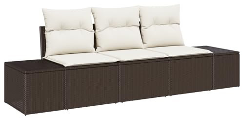 vidaXL Garten-Sofa-Set mit Kissen mit Speicher 3 pcs Braun und Creme, Garten und Terrasse, modulare Aufbewahrung, Outdoor-Sofa, Patiositz, Rattan Lounge, Sommermöbelset