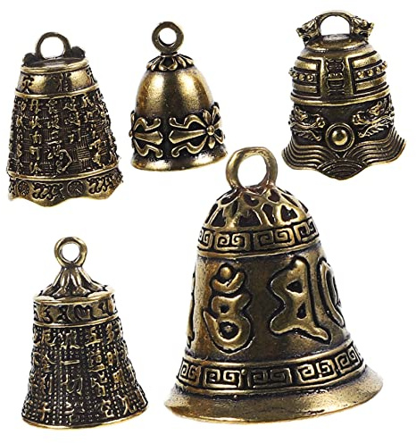 Llavero Colgante de Campana Vintage en Latón Dorado, 5 Piezas | Decoración Retro para Manualidades y Bricolaje, Acabado Ligero, Uso Creativo en Diseños y Proyectos
