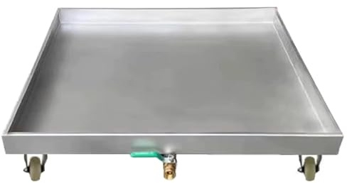Bac de Récupération D'huile en Acier Inoxydable, Bac de Récupération avec Drain avec Roues Universelles pour Entrepôts, Usines, Sites Industriels(Silver,125x65x7cm/49x25.6x3in)