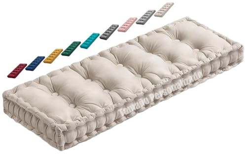 Yuly Cojines para Bancos con Asa de Transporte, Tela de Terciopelo, Tamaño Personalizado, Cojines de Asiento de Repuesto para Exterior Mueble Jardin/Interior Sofá (Beige,60x40x10cm)