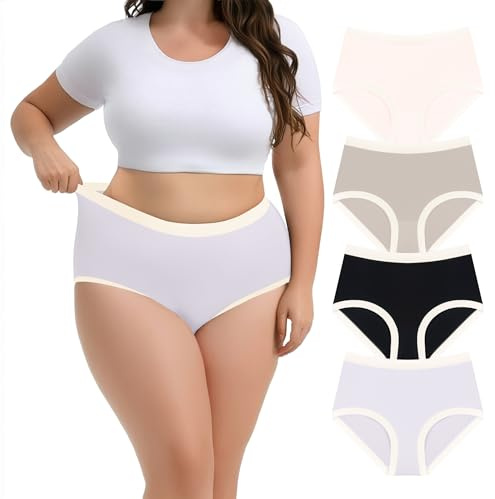 Lastshe Women’s Plus Size Underwear Full Coverage Seamless Underwear No-roll Ladies Briefs 4-Pack,Multi6,5X