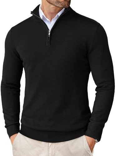 COOFANDY Men's Jumpers Quarter Zip Knitted Sweater Long Sleeve Warm Winterpullover Lightweight Solid Jumpers Classic