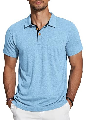 TARAINYA Poloshirt Herren Baumwolle Kurzarm Sommer M-4XL | 95%Baumwolle 5%Spandex, Brusttasche, Kontrast‑Kragen, Einfarbig, Regular Fit, Basic Polo Shirts für Alltag und Golf