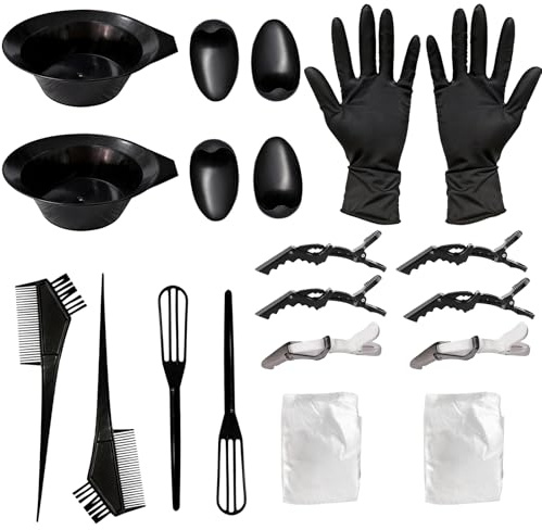 Wonuante 24 Pièces Kit de Coloration de Cheveux, Outil de Teinture, avec Bol Pinceaux Gants, pour DIY Salon Domestique