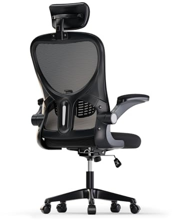 JAJALUYA Office Chair, Ergonomic Desk Chair with Adjustable Lumbar Support & Headrest, High-Back Mesh Computer Chair with Flip-Up Armrests for Home Office, Executive Swivel Task Chair, or Gaming