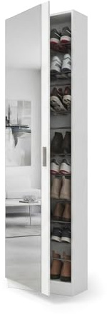 duehome | Armario Zapatero, Zapatero con Espejo, Modelo Roma, Acabado en Color Blanco Brillo, Medidas: 50 cm (Ancho) x 180 cm (Alto) x 20 cm (Fondo)