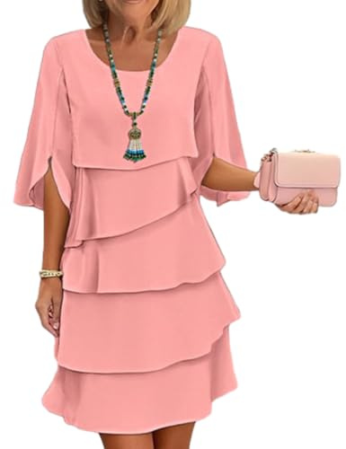 Générique Robe Élégante pour Femme À Manches À Volants Superposés – Col Rond, Coupe Ample Et Fluide, Longueur Mini – Idéale pour Soirées Et Mariages – Manches 3/4 Et Jupe À Étages