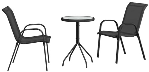 Qnhdfrt Set da bistrò da giardino, 3 pezzi, con 2 sedie e tavolo, mobili da balcone in acciaio e textilene, set di mobili da giardino per terrazza, balcone, giardino, nero